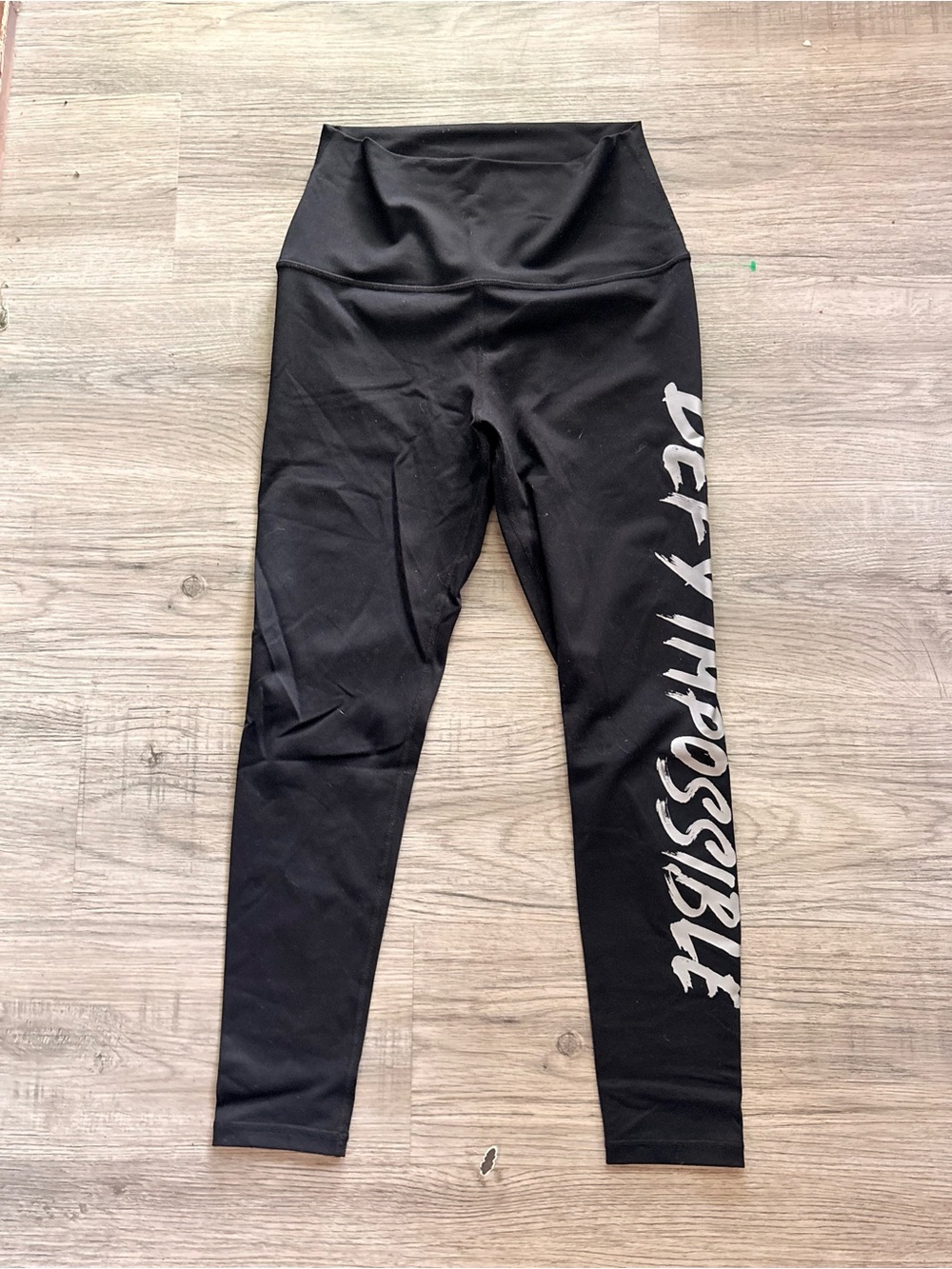bp Black Leggings with White Side Script Graphic